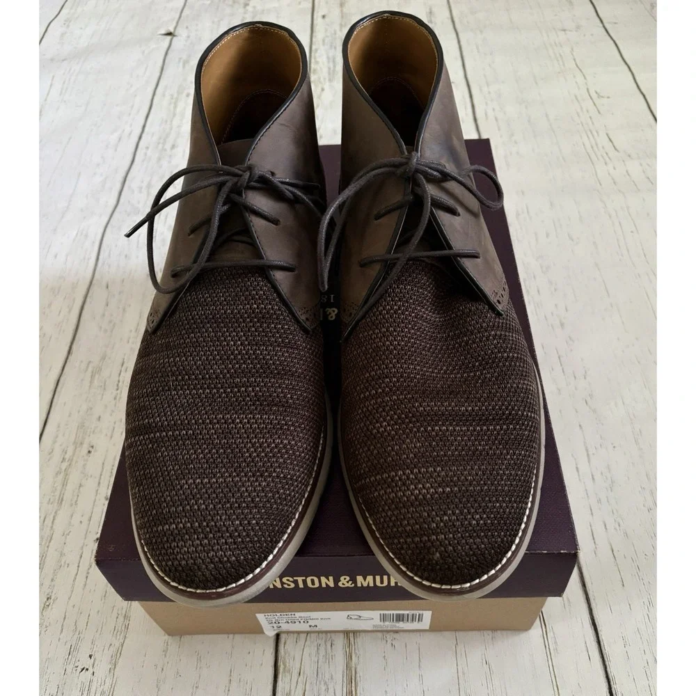 Johnston and Murphy Mens Size 12 M Holden Brown‎ Oiled Knit Chukka Boots